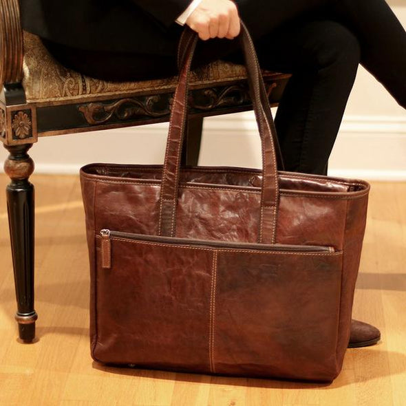 handmade construction, genuine leather business tote